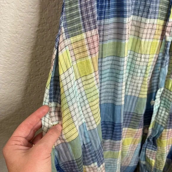 Mii Collection Handwoven Plaid Blue Small Midi Dress Lightweight Summer Colorful - Picture 5 of 8